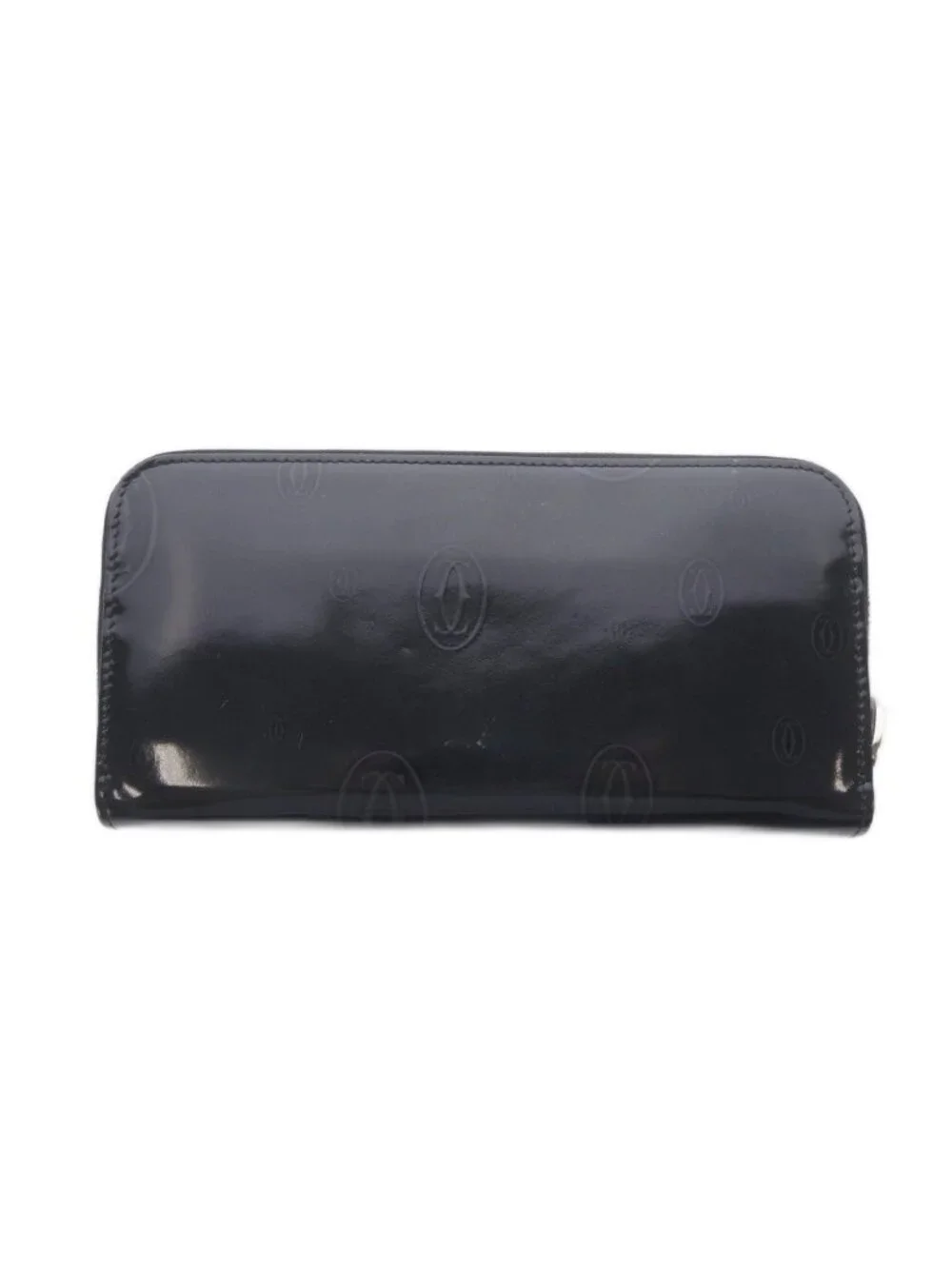Cartier Happy Birthday Wallet Zip Around Coin Purse Bill Black Leather Logo